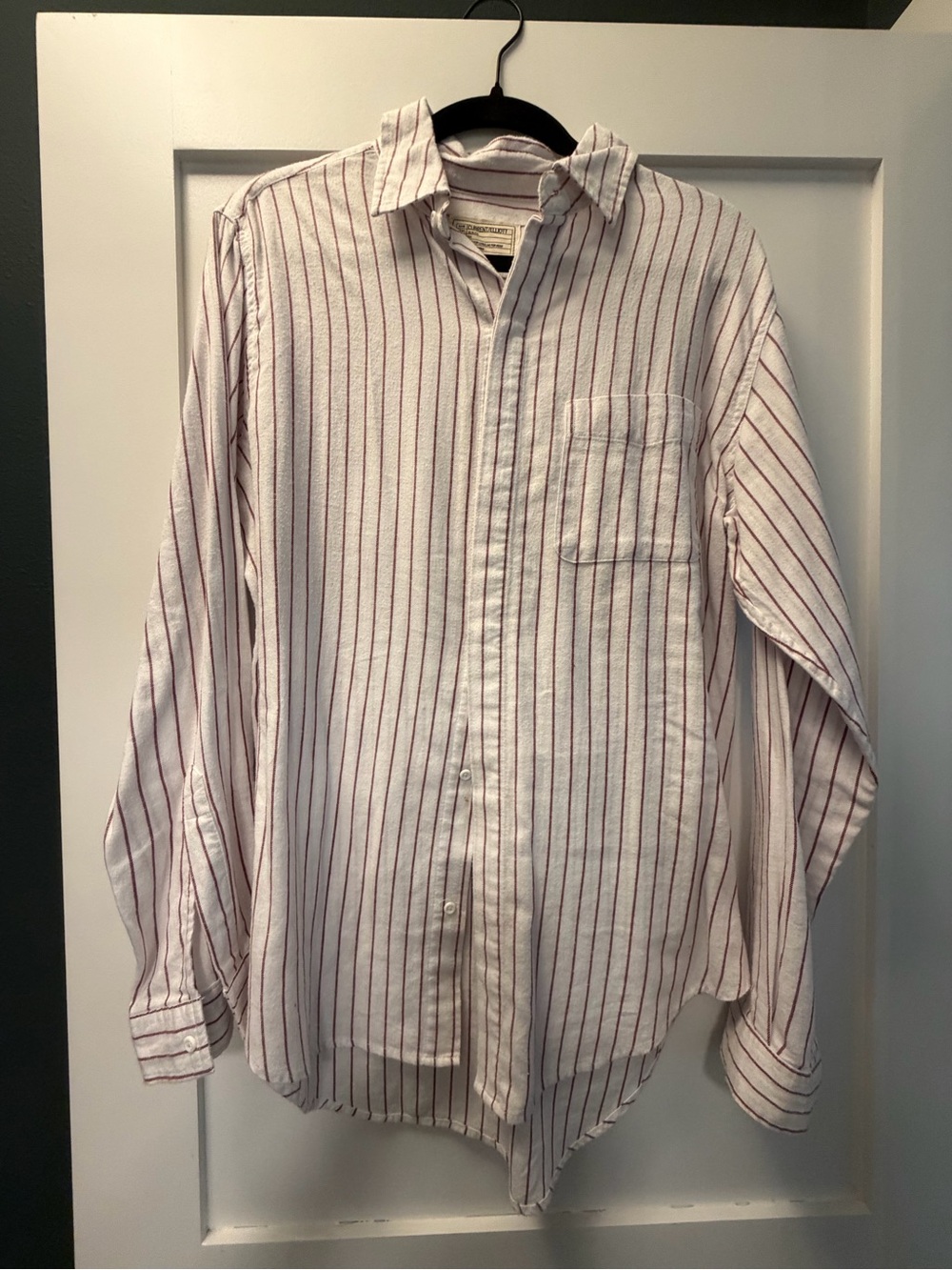Current/Elliott White Button-Down Shirt with Thin Red Stripes